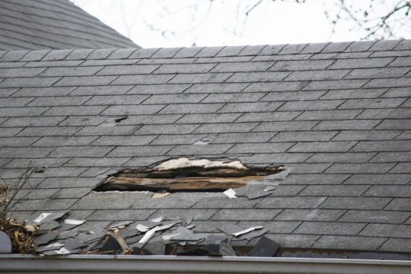 Hole in roof of home